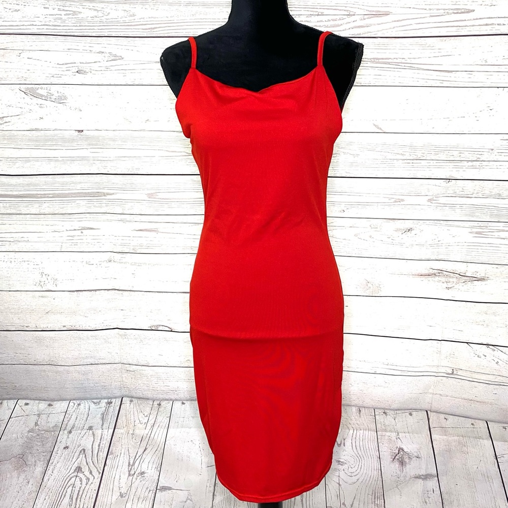 Oasap Backless Spaghetti Strap Slip Dress Red Sz M